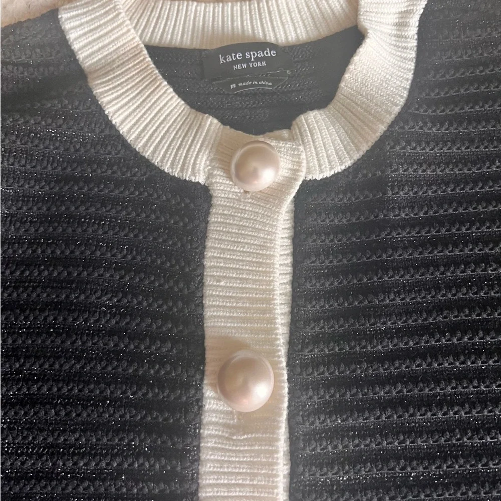 Kate Spade Black and white Cardigan with Pearl Accents M
